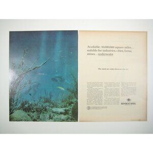 Vintage 1960 Republic Steel Underwater Scuba Diver Coral 2 Page Print AD Sea